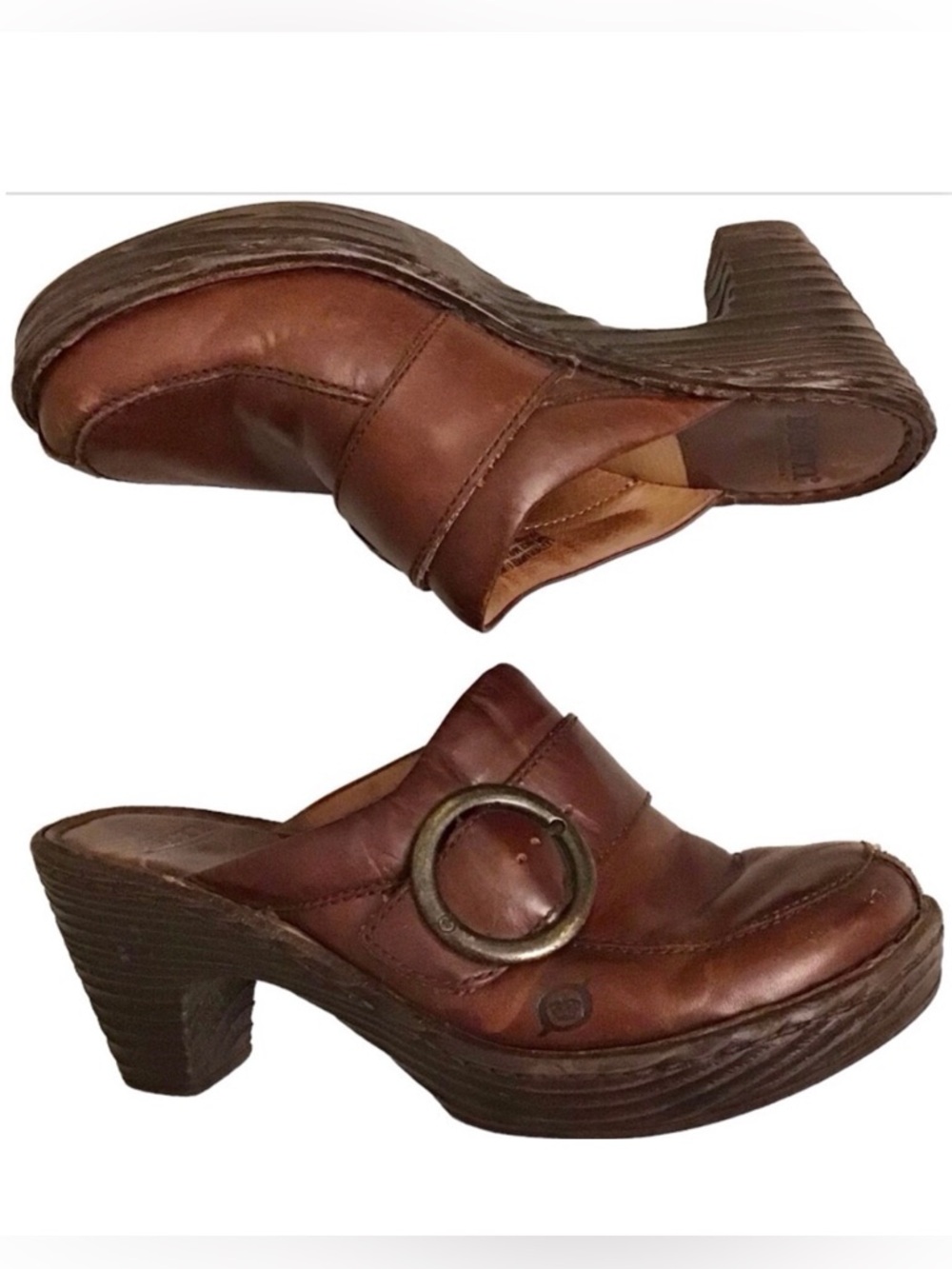 Born 7 Clogs Women’s Comfort Shoes Brown Distressed Leather Boho Platform